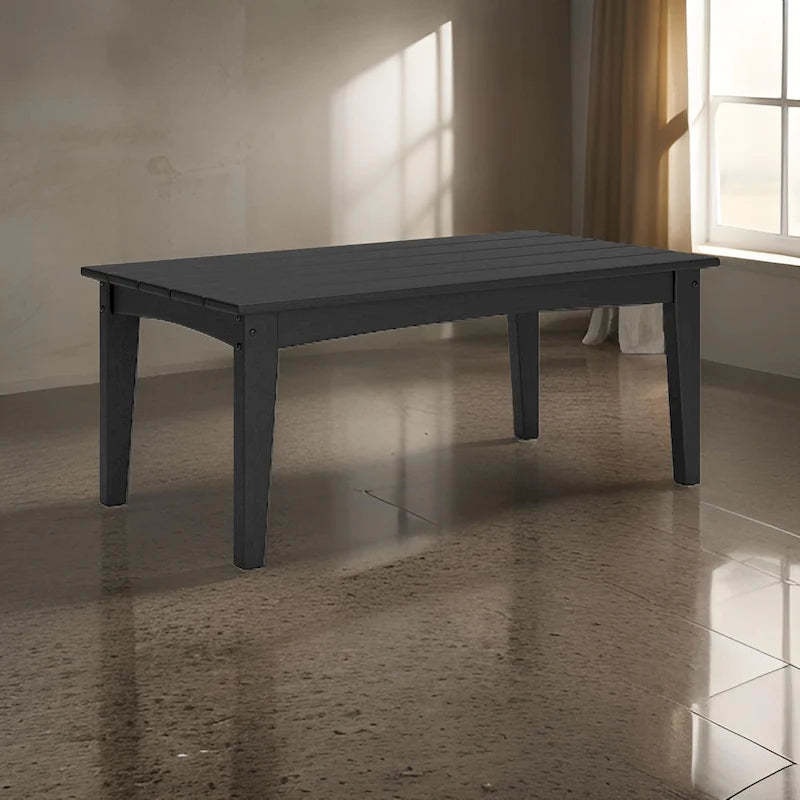 Fini 44 Inch Outdoor Coffee Table, Slatted Top, Modern Style, Black Finish