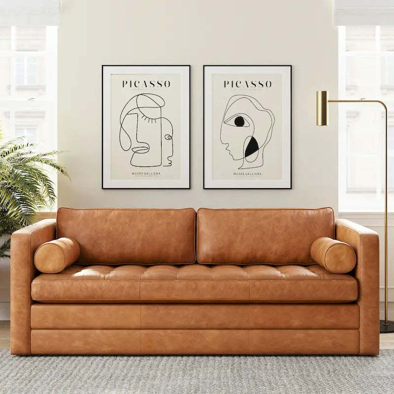 Poly & Bark Napa 82 Leather Pull-Out Convertible Sleeper Sofa - Full Grain Genuine Italian Leather