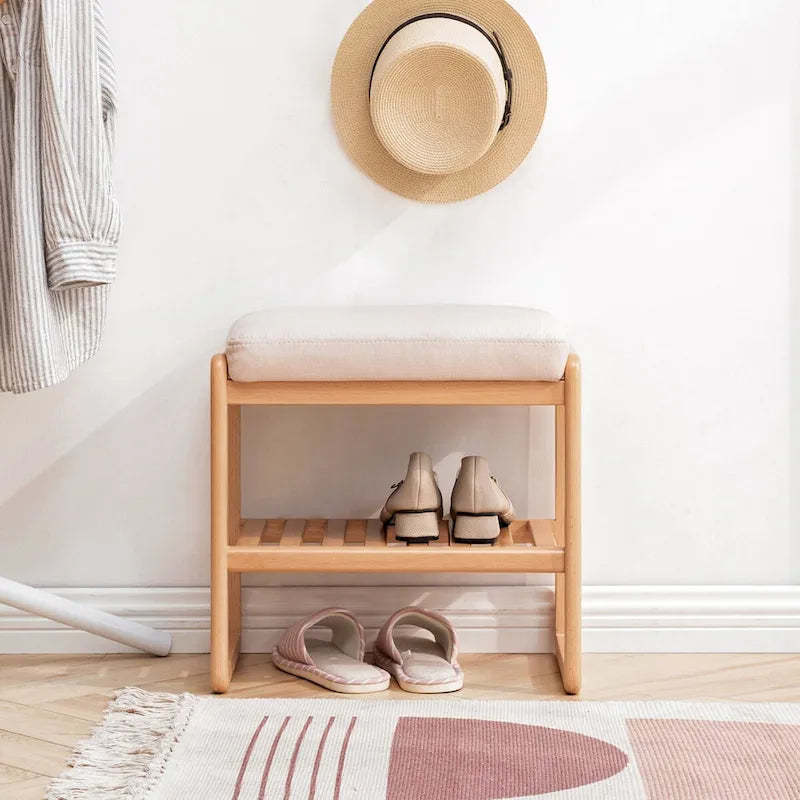 Wooden Shoe Bench, Rack Organizer with High Rebound Sponge Cushion