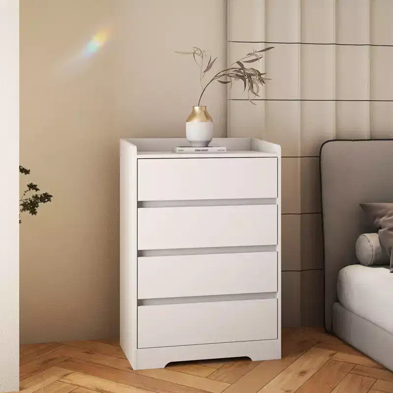 4 Drawer Dresser, Chest of Drawers without Handle, White Dresser for Bedroom, Waterproof Wooden Cabinet with Sturdy Frame for Living Room, Entryway