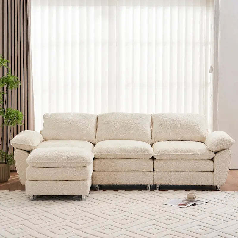 Modern Deep 3-Seat Sofa Couch with Ottoman