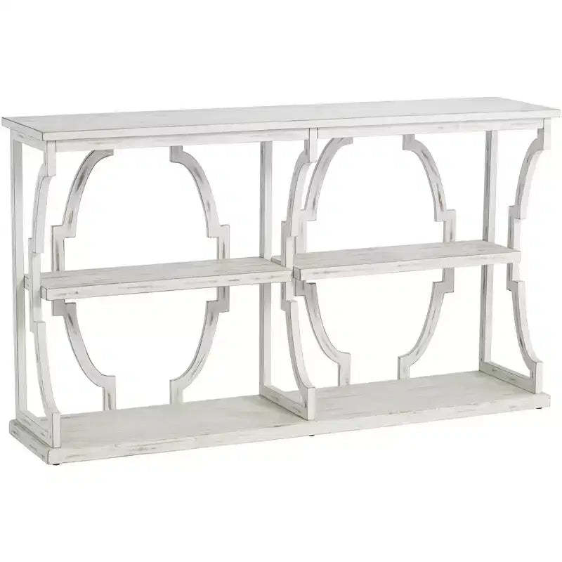 Crestview Collection Farmhouse Antique White Rectangular Console Table 64 x 15 with Bookshelf for Living Room Bedroom Bedside