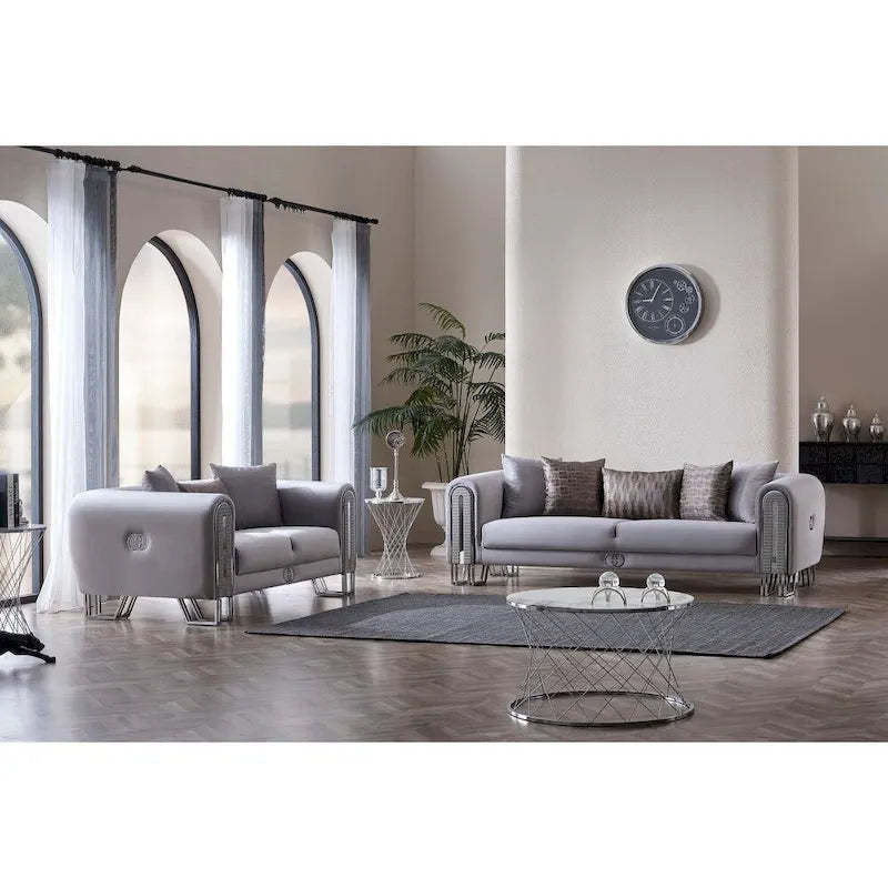 Kamelya 2-Pieces One Sofa One Loveseat Living Room Set, Metal Leg, Pillow Back