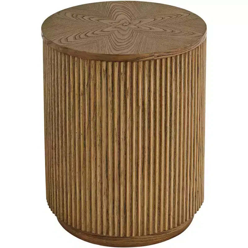 Studio 55D Perch Farmhouse Rustic Natural Oak Wood Round Accent Side End Table 17 3/4 Wide Brown Ridges Base for Living Room Home