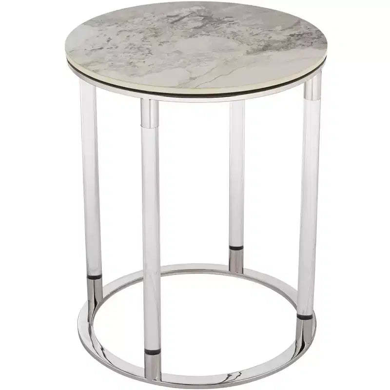 Studio 55D Tamara 18 1/4 Wide Stone and Chrome Round Side Table