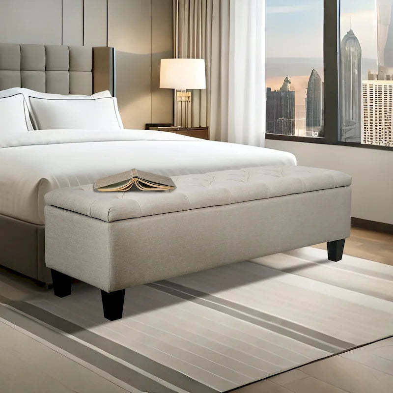 Porthos Home Vero Fabric Flip Top Button Tufted Storage Bench