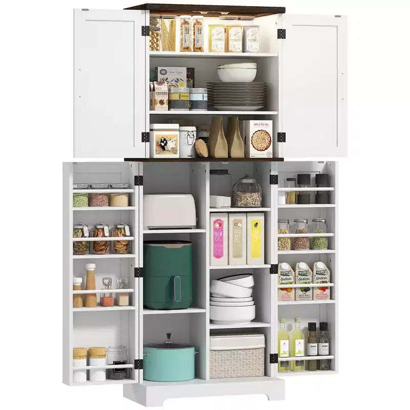 HOMCOM 64 Kitchen Pantry Storage Cabinet with Motion Sensor Light, Spice Racks and Adjustable Shelves, White