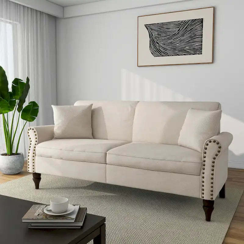73 Sofa with Nailhead Trim Rolled Arms