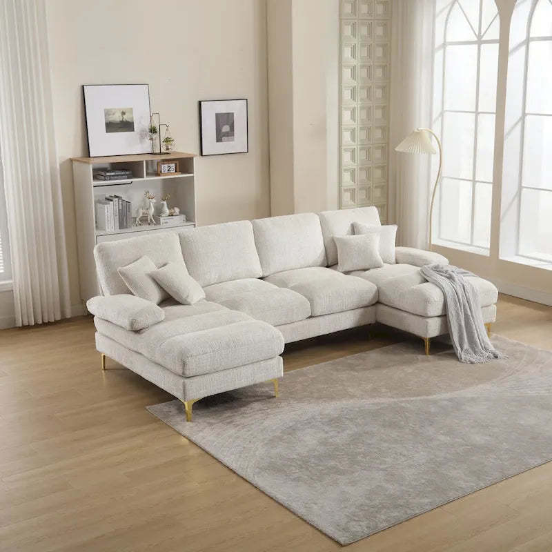 HOMEFUN Chenille Upholstered U-Shaped Living Room Sectional Sofa