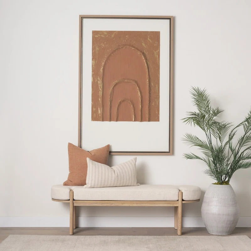 Sohan Light Brown Elm Wood w/ Oatmeal Fabric Bench