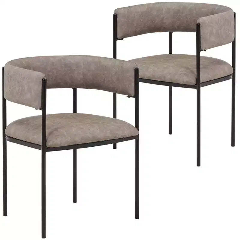 LeisureMod Upholstered Dining Chair Set of 2 with Open-Back Design, Powder-Coated Iron Frame, Cyril Collection for Dining Room, Kitchen, Bistro, Cafe