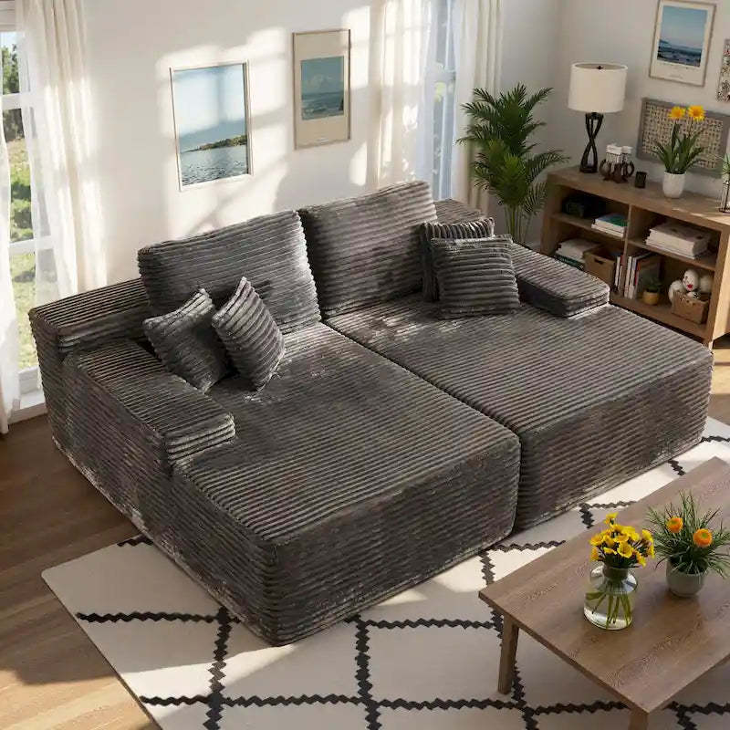 HOOOWOOO Modular Couch Plush Corduroy Sectional Sofa with Pillows