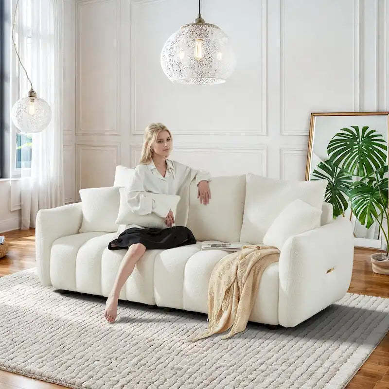 Ouyessir Overstuffed Upholstered Deep Seat Soft Fabric Sofa with 3 Pillows