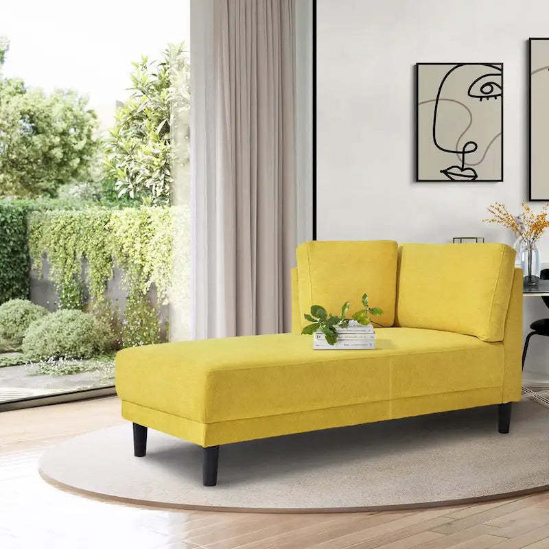 65 Linen Fabric Corner Sofa, Upholstered Indoor Chaise Lounge, Sleeper Sofa, Solid Wood Sofa Bed for Bedroom Living Room