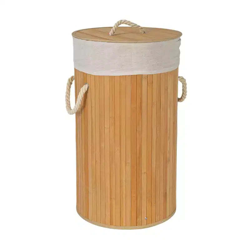 Bamboo Laundry Hamper with Rope Handles, Lid and Removable Machine Washable Laundry Bag