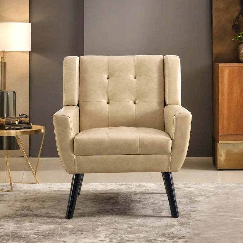Modern Soft Leather Material Ergonomics Accent Chair Living Room Chair Bedroom Chair Home Chair With Black Legs For Indoor Home