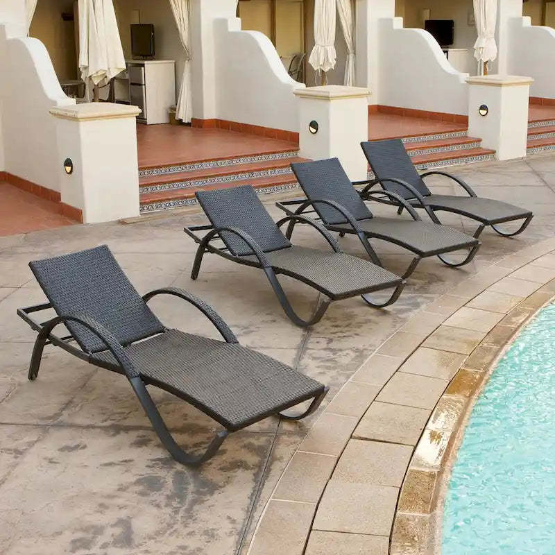 Deco 4 Piece Aluminum Outdoor Patio Chaise Lounges Set