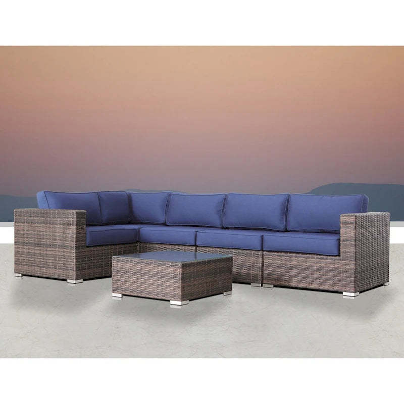 LSI 6 Piece Sectional Seating Group With Sunbrella Navy blue Cushion
