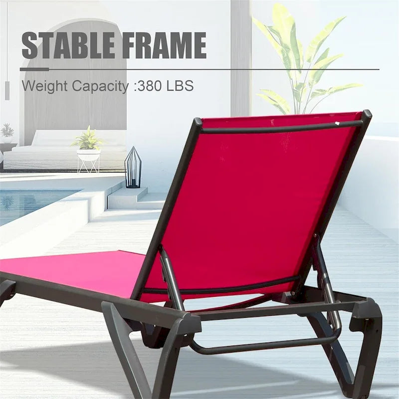 5 Adjustable Aluminium Outdoor Chaise Lounge Chairs in Navy Blue, 2 Lounge Chairs