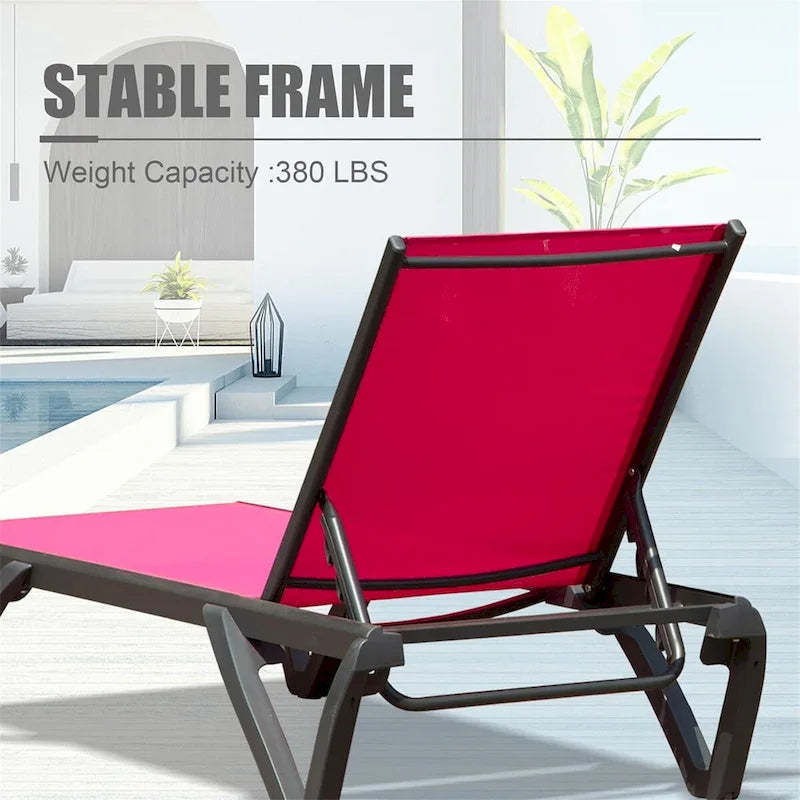 5 Adjustable Aluminium Outdoor Chaise Lounge Chairs in Navy Blue, 2 Lounge Chairs