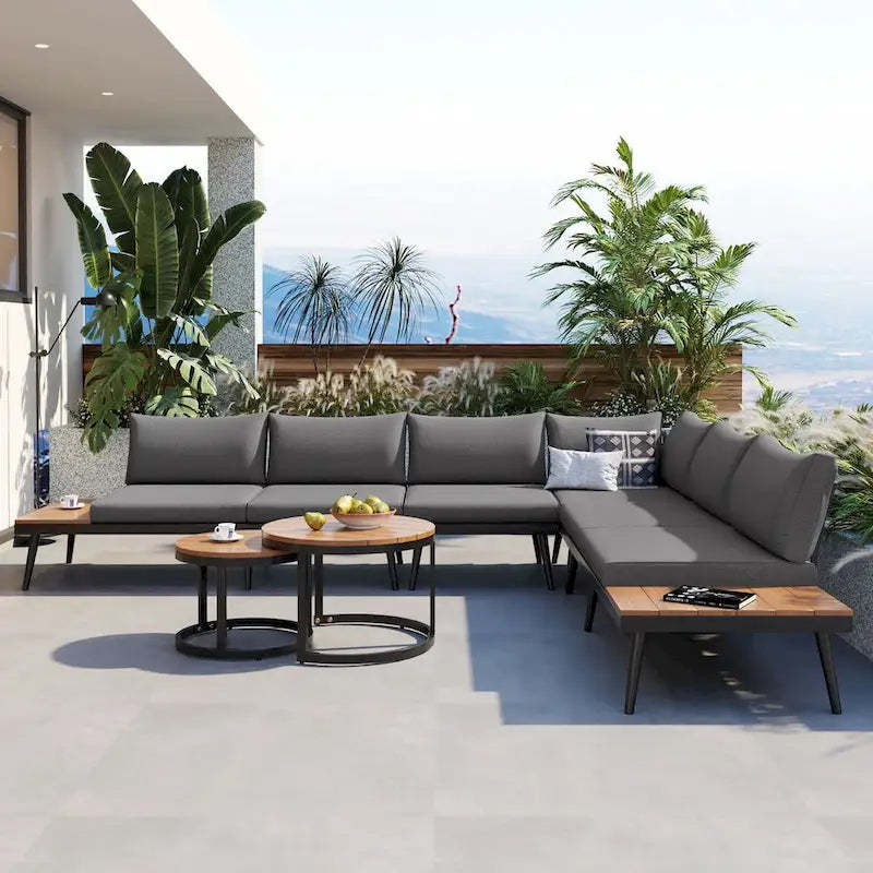 Grey Acacia Wood Outdoor Sectional Sofa Set