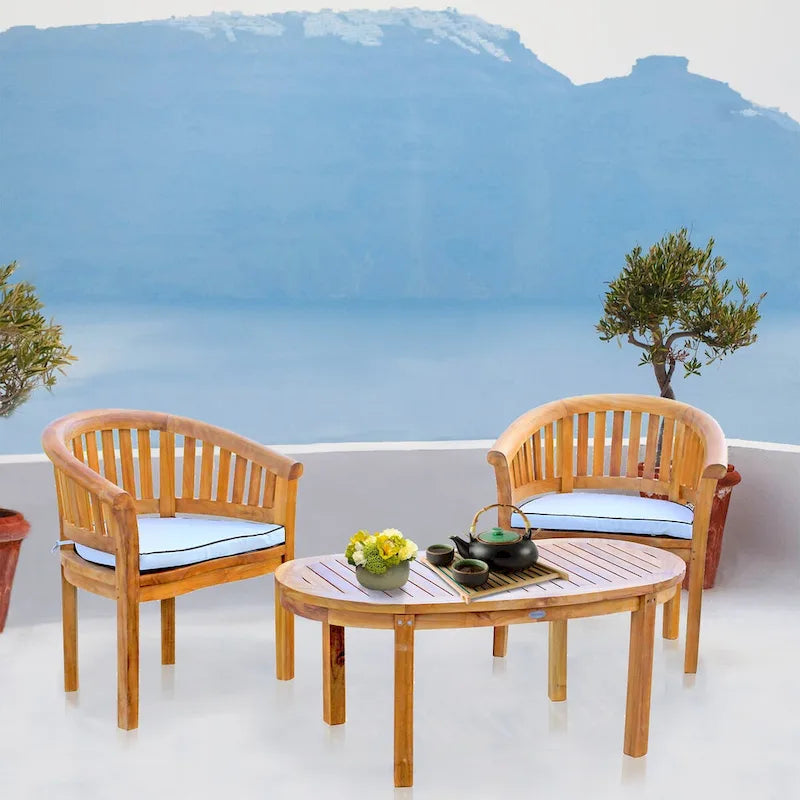 Chic Teak Peanut 3 Piece Teak Wood Patio Lounge Set, 2 Chairs & Coffee Table