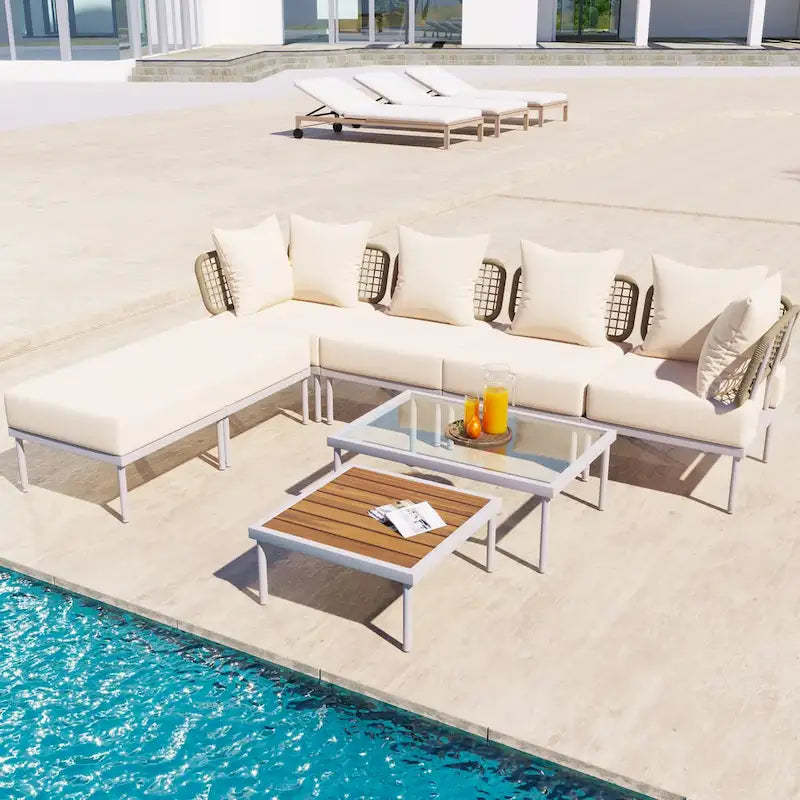 8-Piece Patio Sectional Sofa Set with Tempered Glass Coffee Table