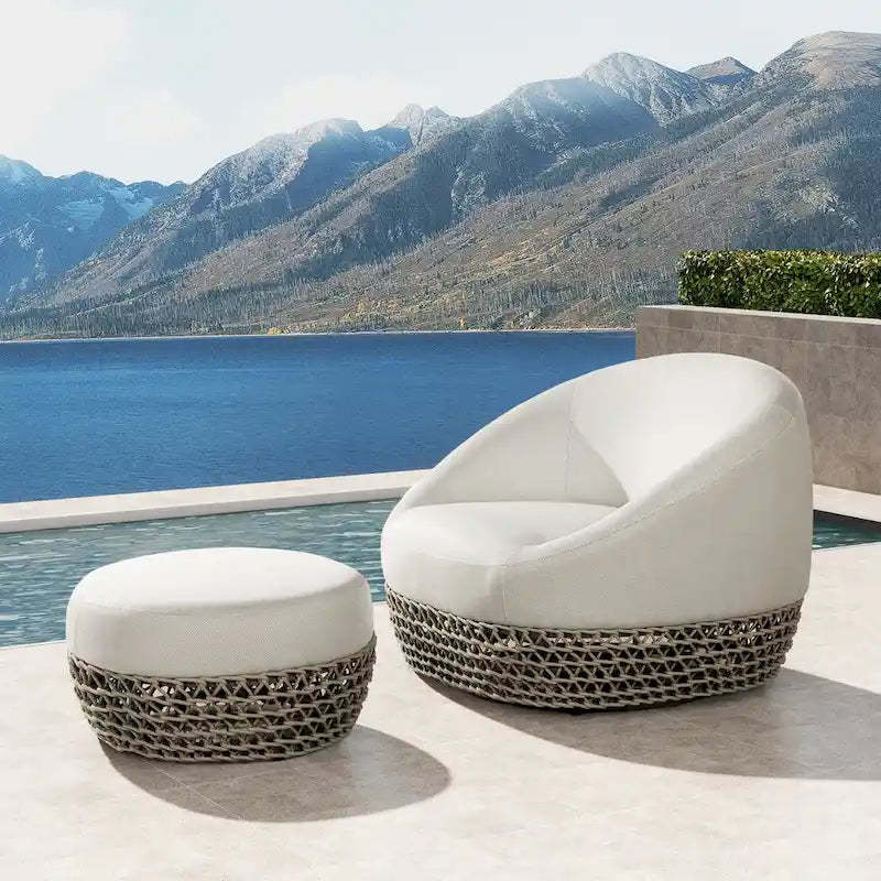 Willow 35.5 Woven Patio Outdoor Armchair with Ottoman