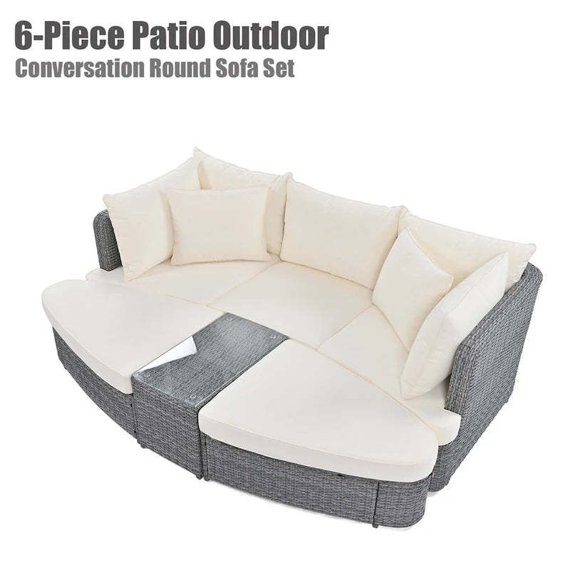 6-Piece Patio Outdoor Conversation Round Sofa Set