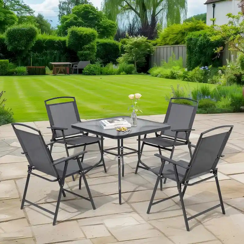 VredHom Outdoor 5-Piece Patio Dining Set with Folding Chairs