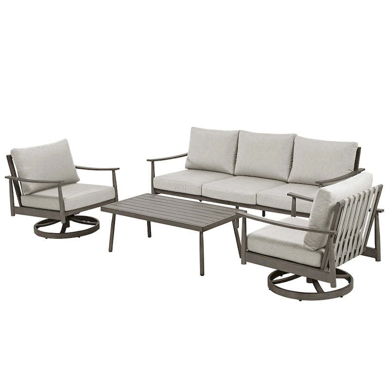 5-Person Aluminum Patio Conversation Set with 2 Swivel Chairs, Loveseat and Coffee Table