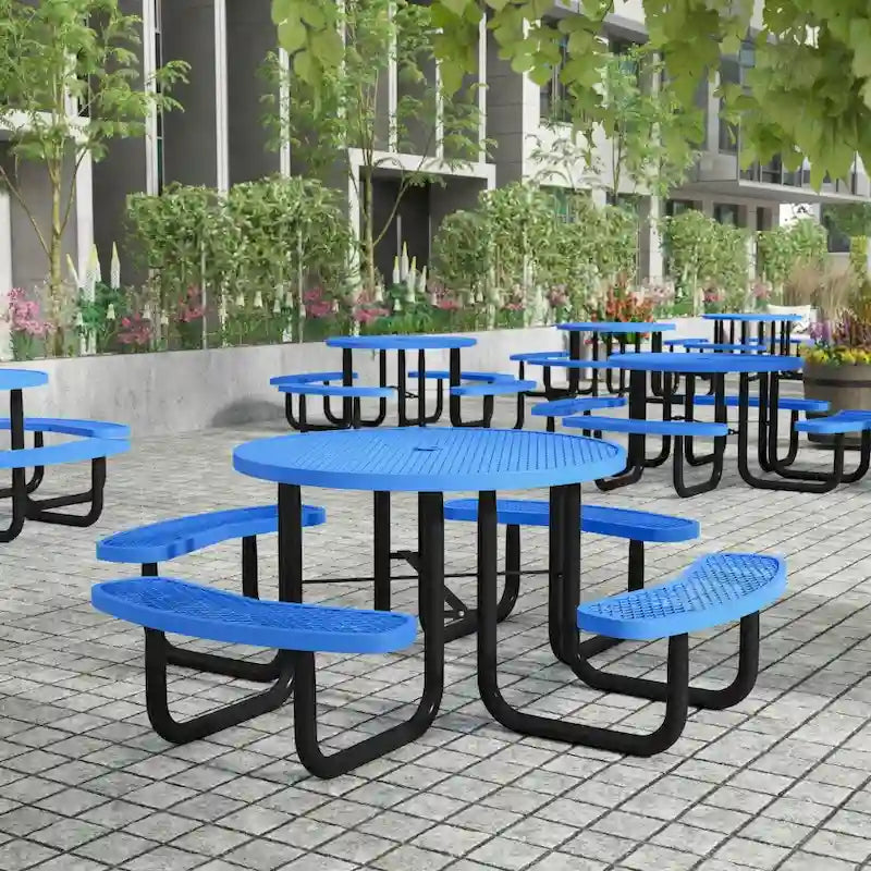 Commercial Grade Expanded Mesh Metal Outdoor Picnic Table with Anchors - 82.5D x 82.5W x 29H