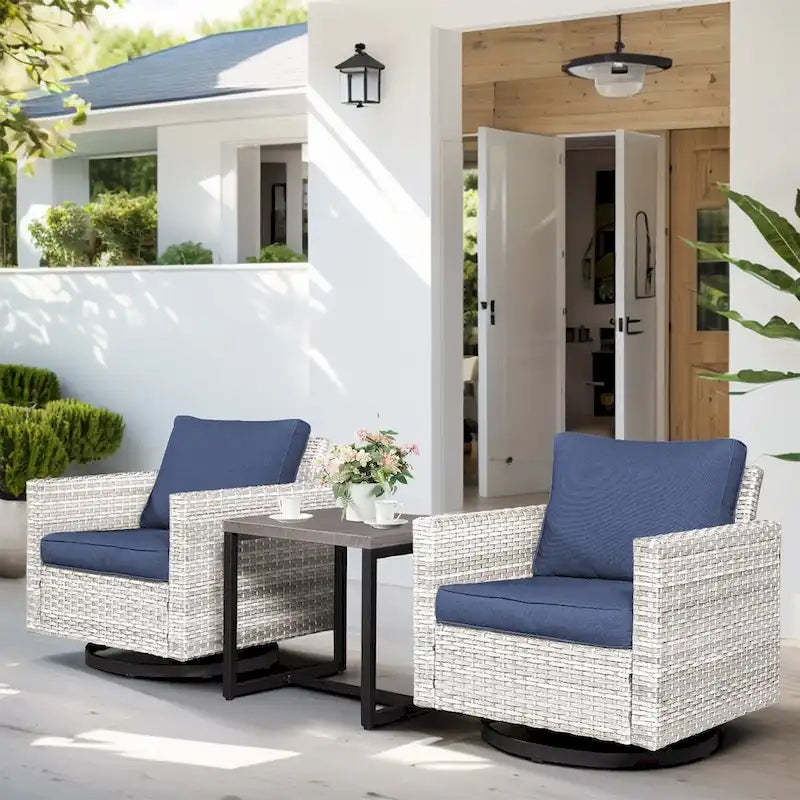 PE Rattan Rocking Chair, Side Table with Glass Tabletop - Light Grey
