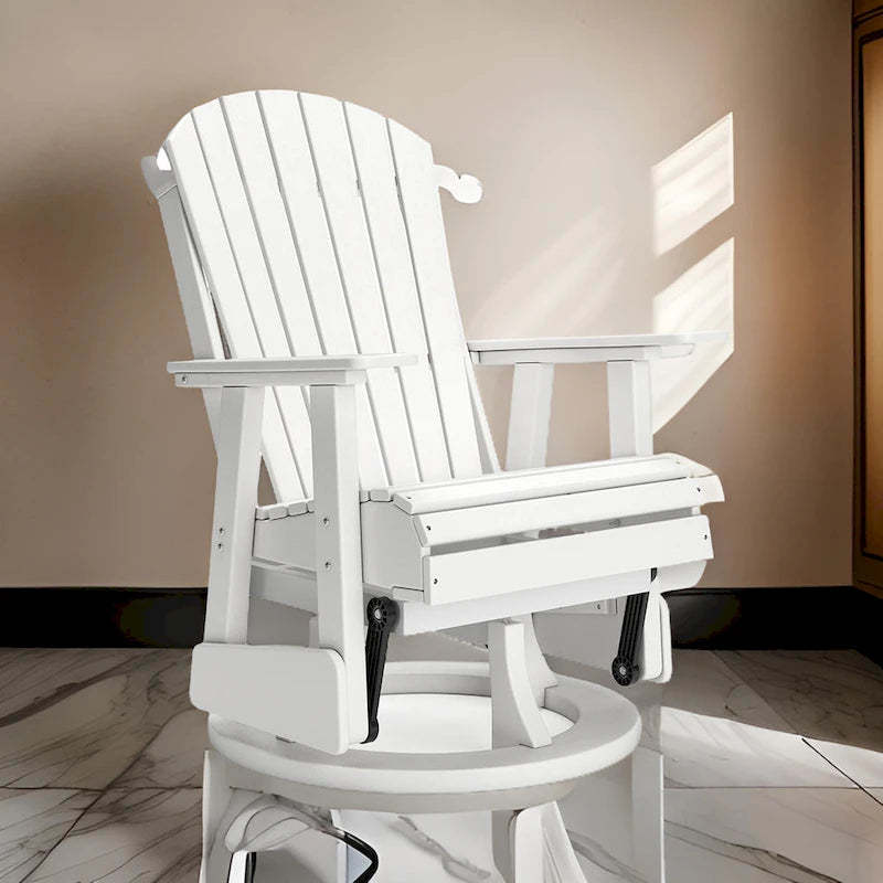 Sami 31 Inch Outdoor Swivel Glider Chair, Slatted, Adirondack, White Finish