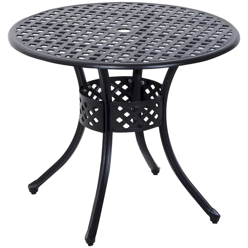 33 Patio Dining Table Round Cast Aluminium Outdoor Bistro Table with Umbrella Hole - Black