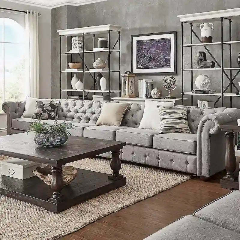 Knightsbridge Light-grey Extra Long Chesterfield Sofa by iNSPIRE Q Artisan