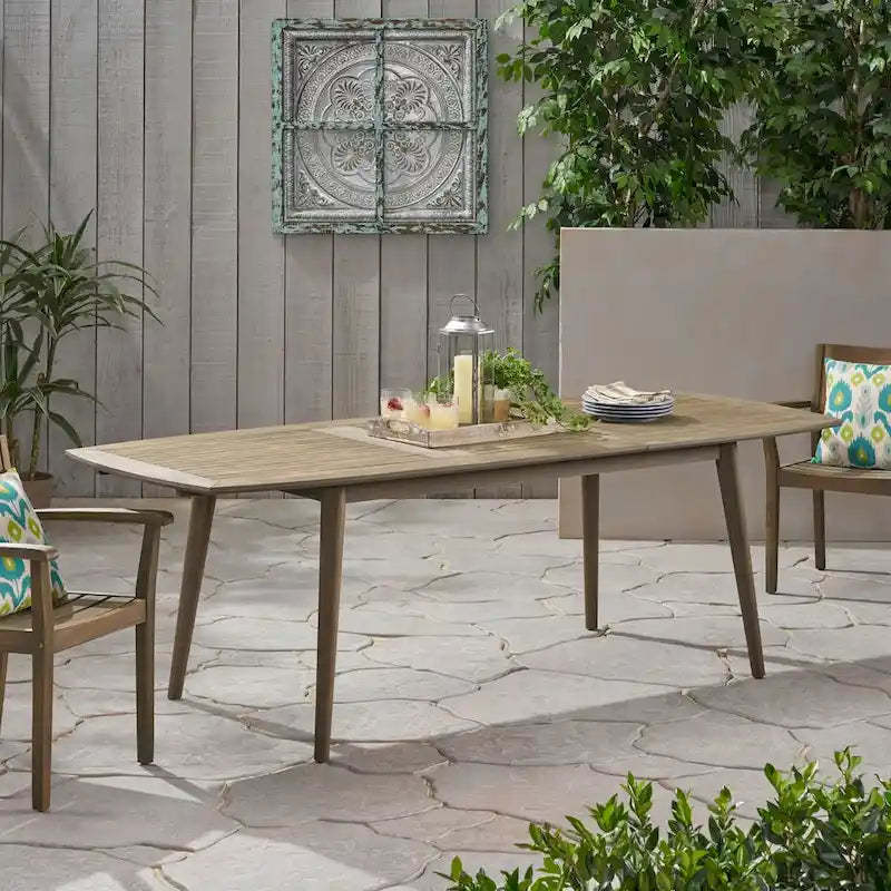 Outdoor Rectangular Acacia Wood Expandable Dining Table, Gray