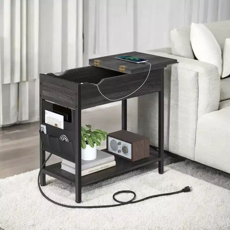 Side Tables with Storage Bedroom Small End Table with Charging Station Side Table with Drawer for Living Room