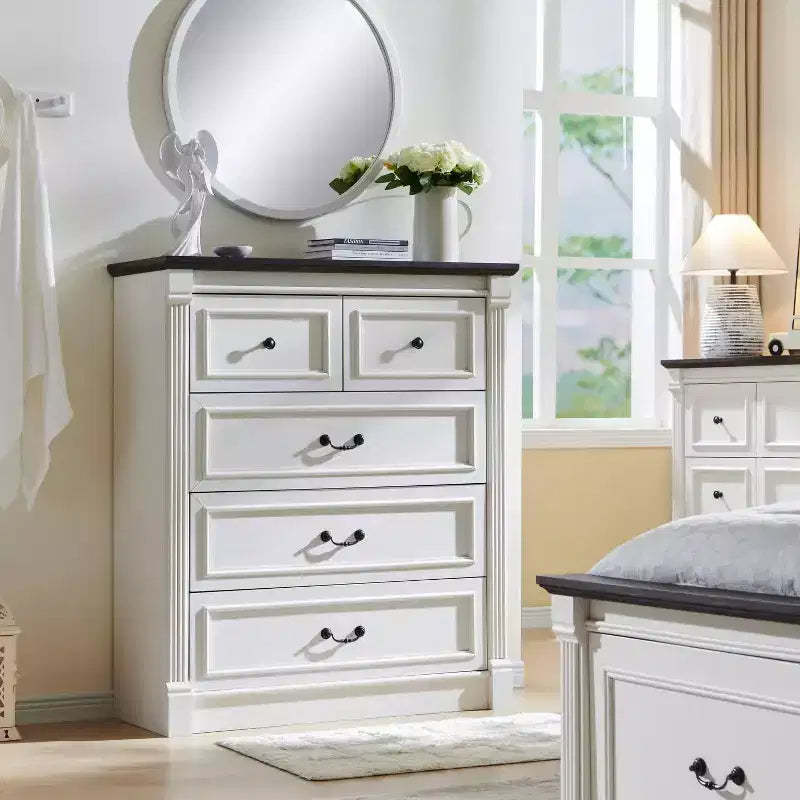 SinCiDo 5 Drawers Dresser for Bedroom, Farmhouse 46 Tall Dressers w/Roman Column