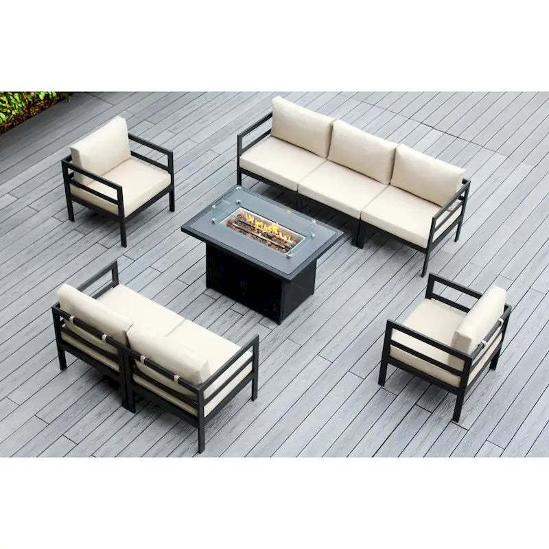 Ohana Outdoor 8-pc. Cushioned Aluminum Sectional with 42 Fire Table