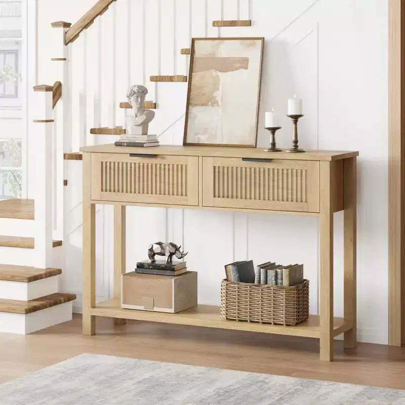 Garvee Console Table Boho Entryway Table Sofa Table Hallway Foyer Table Behind Couch Table with 2 Drawers and Open Storage Shelf for Living Room