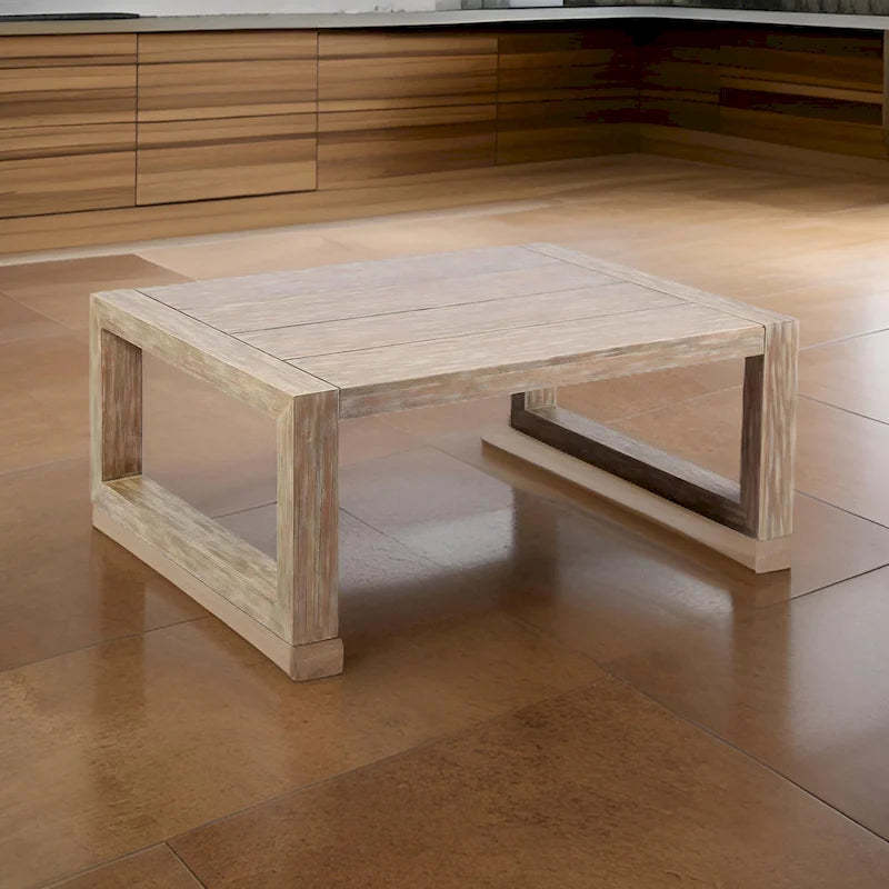 Wooden Outdoor Coffee Table with Plank Design Top, Gray