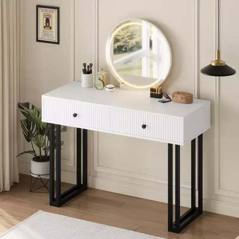 Vanity Desk with Mirror and Lights, 40 Inch Makeup Vanity with 3 Color Lights and Adjustable Brightness
