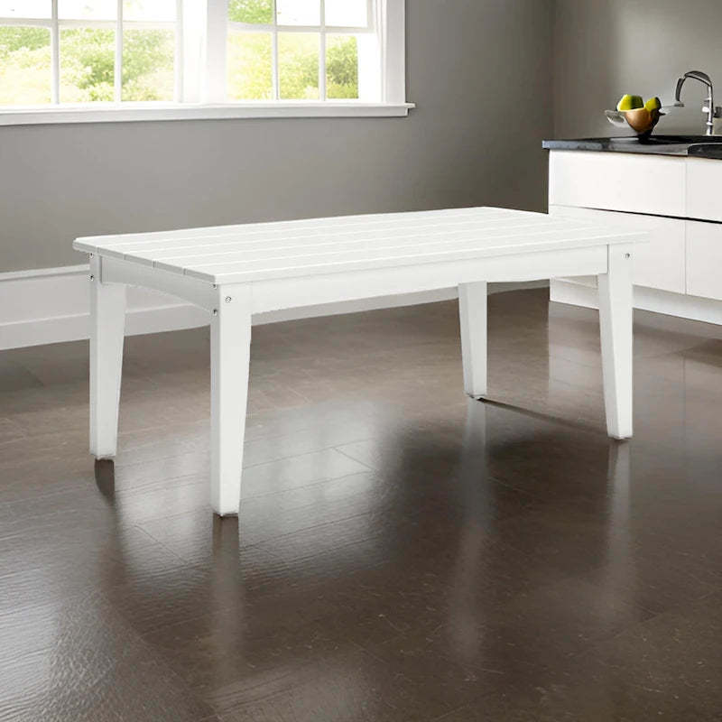 Fini 44 Inch Outdoor Coffee Table, Slatted Top, Modern Style, White Finish