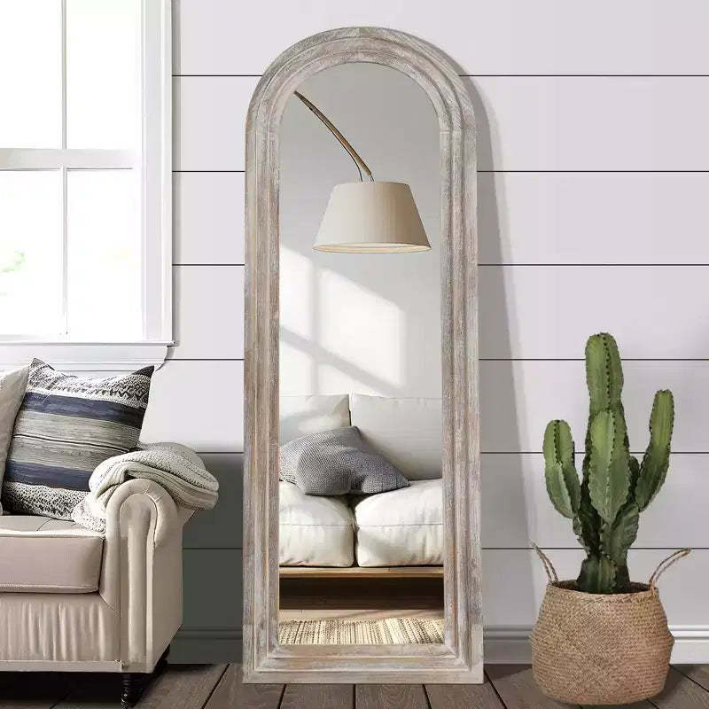 Dovelina Arched Wooden Step Decorative Wall Mirror Hanging Mirror