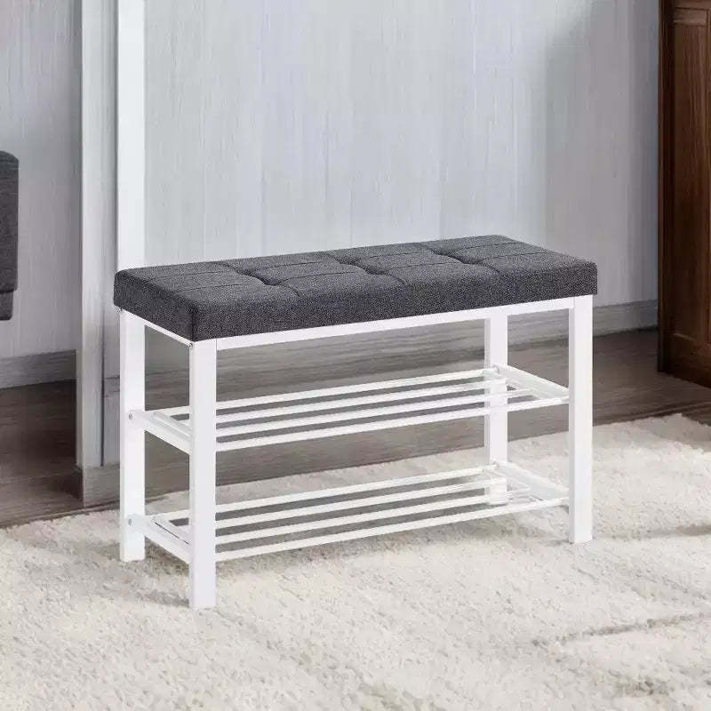Shoe Bench, Storage Bench, Entryway Bench with Cushion, Shoe Shelf with Seat, Storage Organizer with Foam Padded Seat Linen Metal Frame