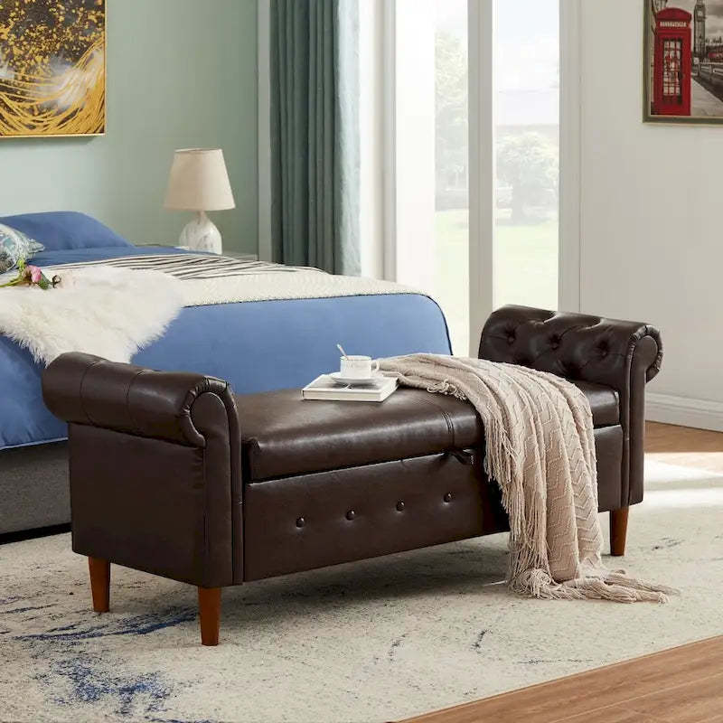 Armed Ottoman Bench PU Leather Bench Button Tufted Sofa Stool Bench Footrest Stoolfor Entryway, Living Room and Window