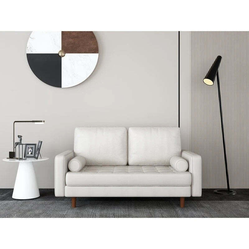 59 Mid-Century Square Arm Leather Loveseat
