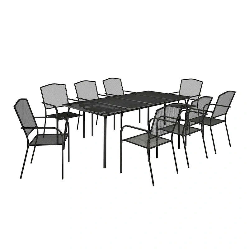Rectangular iron mesh table with chair (set of 9)