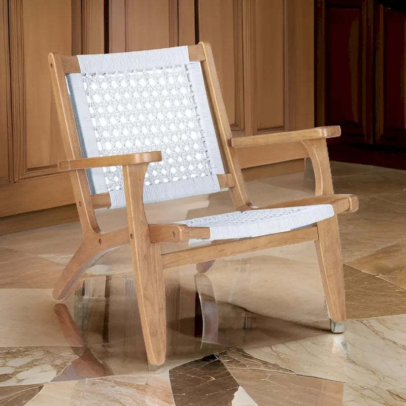 Heor 29 Inch Accent Chair, Hexagon Rope Woven Back, Seat, Brown, Gray